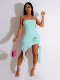Amozae-nye outfits back to school dress  Rosette Assymetric Ruffle Mini Tube Dress
