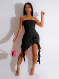 Amozae-nye outfits back to school dress  Rosette Assymetric Ruffle Mini Tube Dress