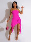 Amozae-nye outfits back to school dress  Rosette Assymetric Ruffle Mini Tube Dress