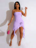 Amozae-nye outfits back to school dress  Rosette Assymetric Ruffle Mini Tube Dress