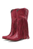 Amozae-Fringe Pointed Toe Knee High Boots