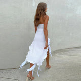 Amozae-nye outfits back to school dress  Ruffle High Slit Tube Dress