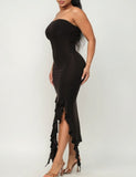 Amozae-nye outfits back to school dress  Ruffle High Slit Tube Dress