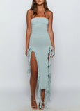 Amozae-nye outfits back to school dress  Ruffle High Slit Tube Dress