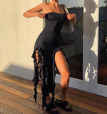 Amozae-nye outfits back to school dress  Ruffle High Slit Tube Dress