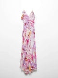 Amozae-nye outfits back to school dress  Ruffled Floral Print Maxi Dress