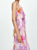 Amozae-nye outfits back to school dress  Ruffled Floral Print Maxi Dress