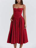 Amozae-nye outfits back to school dress  Samaria Red Corset Midi Sundress