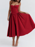 Amozae-nye outfits back to school dress  Samaria Red Corset Midi Sundress