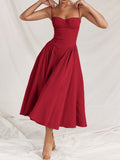Amozae-nye outfits back to school dress  Samaria Red Corset Midi Sundress