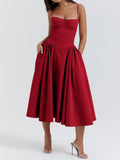 Amozae-nye outfits back to school dress  Samaria Red Corset Midi Sundress