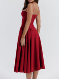 Amozae-nye outfits back to school dress  Samaria Red Corset Midi Sundress