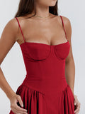 Amozae-nye outfits back to school dress  Samaria Red Corset Midi Sundress