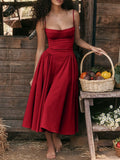 Amozae-nye outfits back to school dress  Samaria Red Corset Midi Sundress