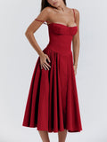 Amozae-nye outfits back to school dress  Samaria Red Corset Midi Sundress
