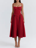 Amozae-nye outfits back to school dress  Samaria Red Corset Midi Sundress