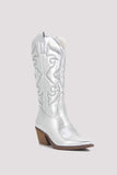 Amozae-Metallic Square Toe Knee High Cowboy Boots