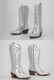 Amozae-Metallic Square Toe Knee High Cowboy Boots