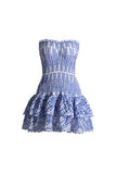 Amozae-nye outfits back to school dress  Smocked Eyelet Strapless Tiered Mini Dress