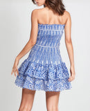 Amozae-nye outfits back to school dress  Smocked Eyelet Strapless Tiered Mini Dress