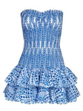 Amozae-nye outfits back to school dress  Smocked Eyelet Strapless Tiered Mini Dress