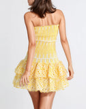 Amozae-nye outfits back to school dress  Smocked Eyelet Strapless Tiered Mini Dress