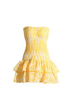 Amozae-nye outfits back to school dress  Smocked Eyelet Strapless Tiered Mini Dress