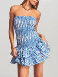 Amozae-nye outfits back to school dress  Smocked Eyelet Strapless Tiered Mini Dress