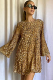 Amozae-hoco dresses -Sparkly Sequin Bow Tie Long Sleeve Oversized Velvet Party Mini Dress - Gold