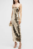 Amozae-Sparkly Square Neck Spaghetti Strap Bodycon Sequin Cocktail Midi Dress - Gold