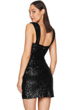 Amozae-hoco dresses -Sparkly Wrap Side Ruched Sleeveless Bodycon Sequin Mini Dress - Black