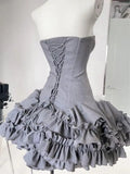 Amozae-nye outfits back to school dress  Strapless Double Breasted Ruffle Tiered Mini Dress