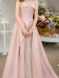 Amozae-nye outfits back to school dress  Strapless High Slit Glitter Tulle Maxi Dress