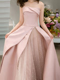 Amozae-nye outfits back to school dress  Strapless High Slit Glitter Tulle Maxi Dress