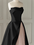Amozae-nye outfits back to school dress  Strapless High Slit Glitter Tulle Maxi Dress