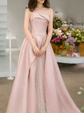 Amozae-nye outfits back to school dress  Strapless High Slit Glitter Tulle Maxi Dress