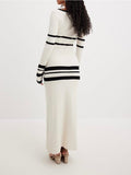 Amozae-nye outfits back to school dress  Striped Knitted Midi Dress