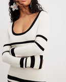 Amozae-nye outfits back to school dress  Striped Knitted Midi Dress