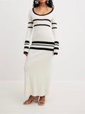 Amozae-nye outfits back to school dress  Striped Knitted Midi Dress