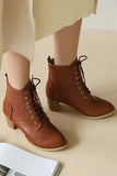 Amozae-Pointed Toe Lace Up Cutout Ankle Boots