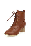 Amozae-Pointed Toe Lace Up Cutout Ankle Boots