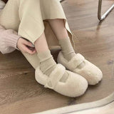 Amozae-back to school outfits Warm Sheepskin Ballet Flats