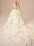Amozae-nye outfits back to school dress  White 3D Floral Strapless Wedding Dress