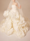 Amozae-nye outfits back to school dress  White 3D Floral Strapless Wedding Dress