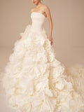 Amozae-nye outfits back to school dress  White 3D Floral Strapless Wedding Dress