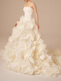 Amozae-nye outfits back to school dress  White 3D Floral Strapless Wedding Dress