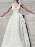 Amozae-nye outfits back to school dress  White Eyelet Lace V-Neck Wedding Dress