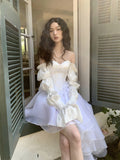Amozae-nye outfits back to school dress  White Marie Sleeves Asymmetric Layered Lolita Dress