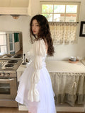 Amozae-nye outfits back to school dress  White Marie Sleeves Asymmetric Layered Lolita Dress