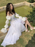 Amozae-nye outfits back to school dress  White Marie Sleeves Asymmetric Layered Lolita Dress